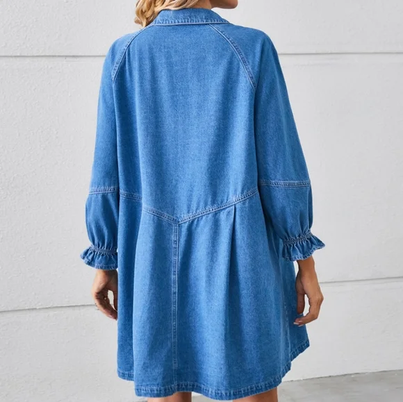 Flounce Dream Mini Denim Dress - Light Blue